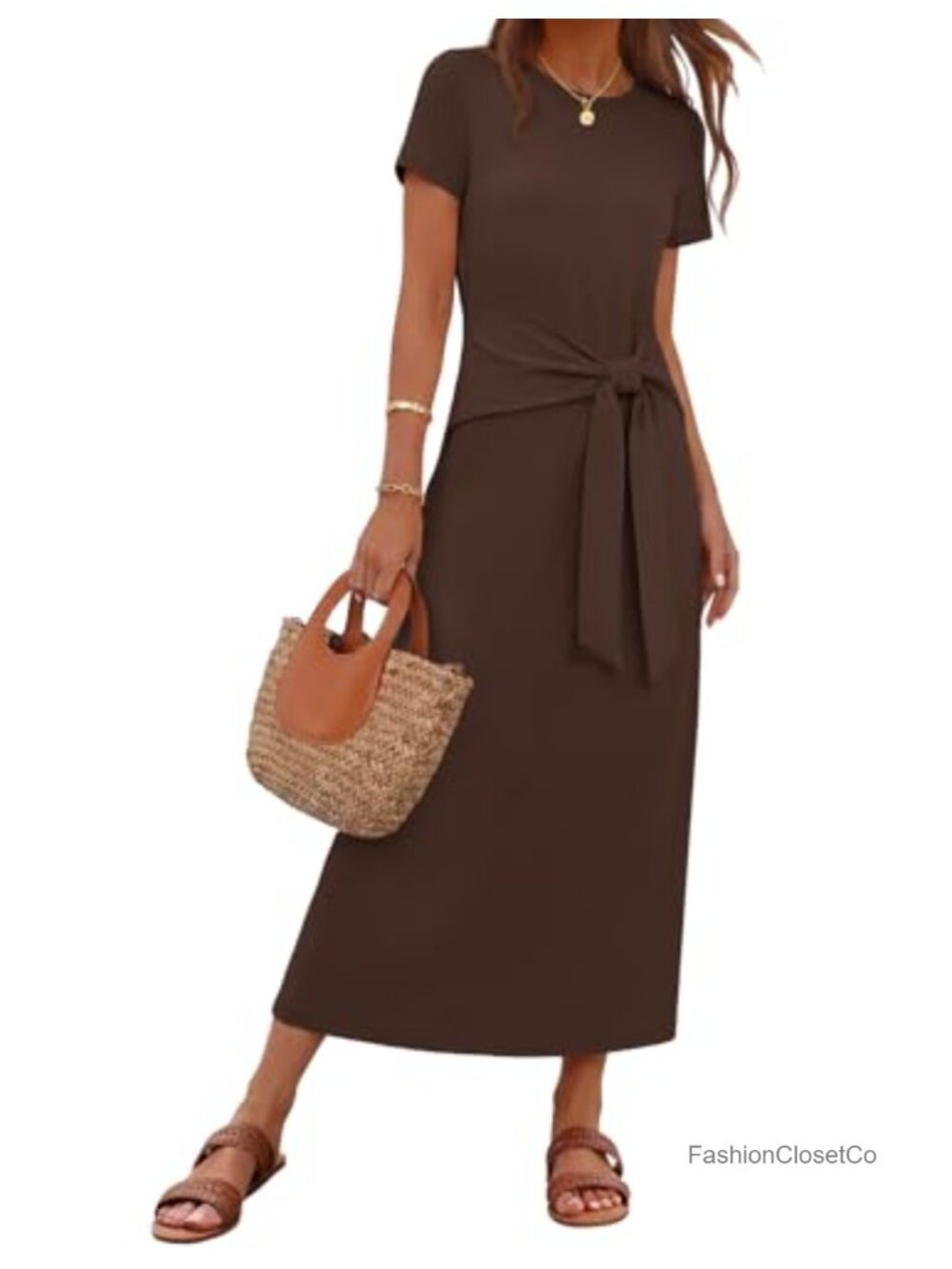 Women's Wrap Maxi Dress Tie Waist Short Sleeve Casual Work Summer